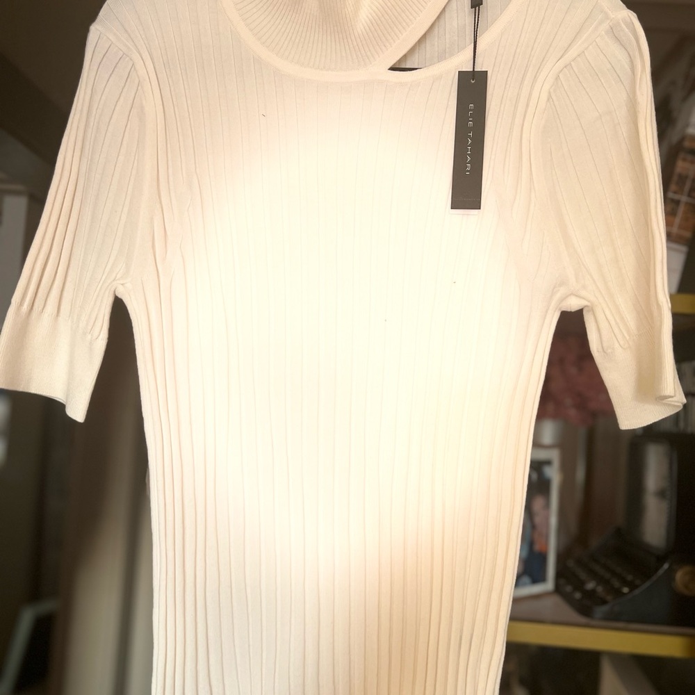 Elie Tahari Cream Ribbed Knit Top